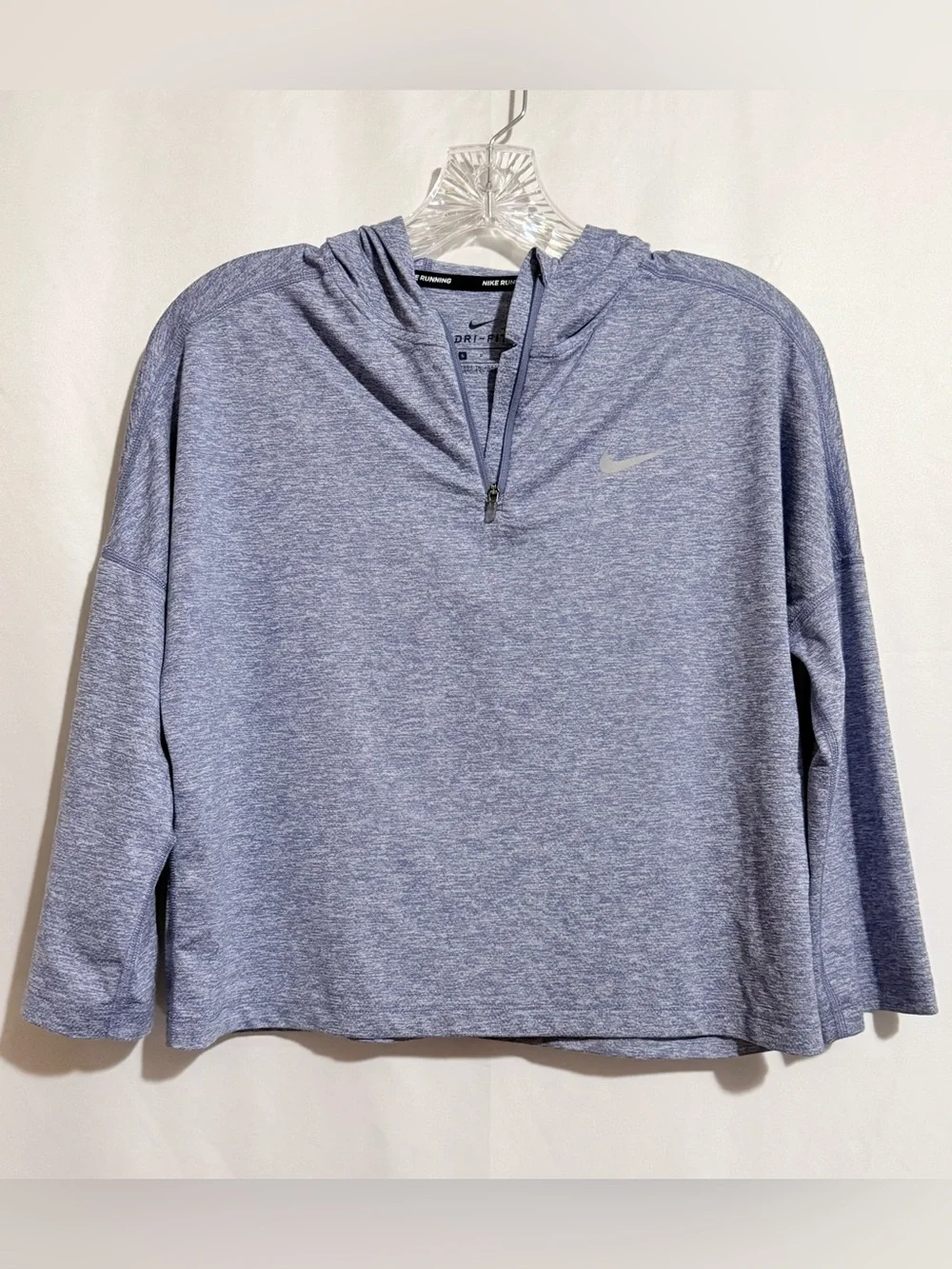Nike Dri-FIT Women’s S Blue Heather Zip Hooded Long Sleeve Cropped Running Top